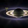 Saturno con la Tierra en el fondo